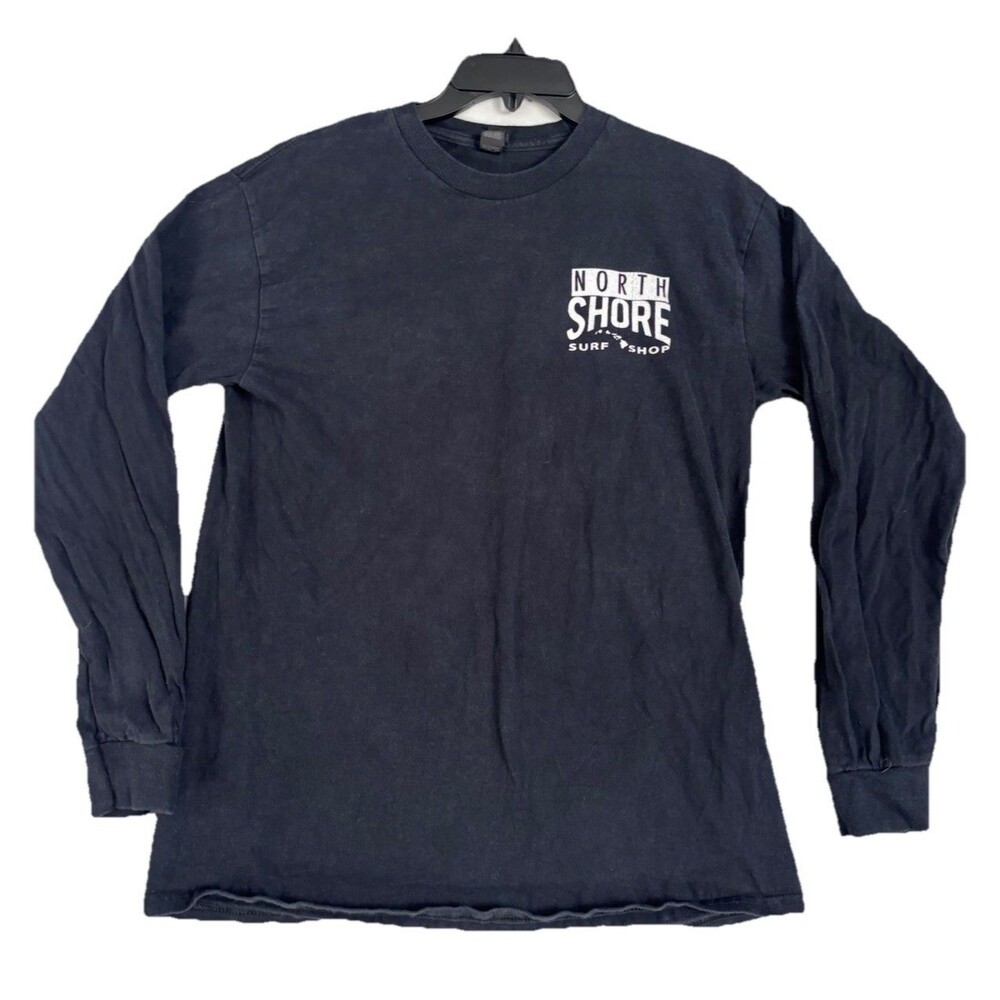 North Shore Surf Shop Long Sleeve T Shirt Navy Blue Hawaii Graphic Tee Medium